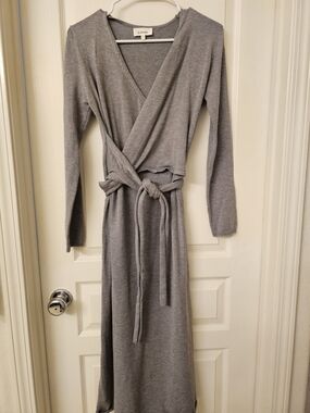 bohme Grey Knit Wrap Midi Dress